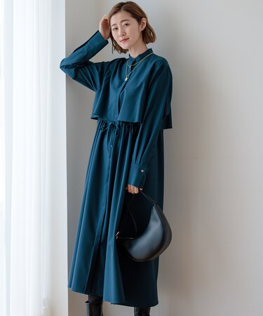 【洗える】TWマットクロス シャツワンピース