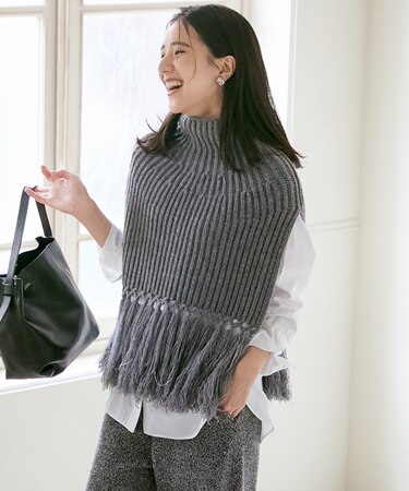 【SLOW/一部店舗限定】ニットトータル フリンジ ネックウォーマ―