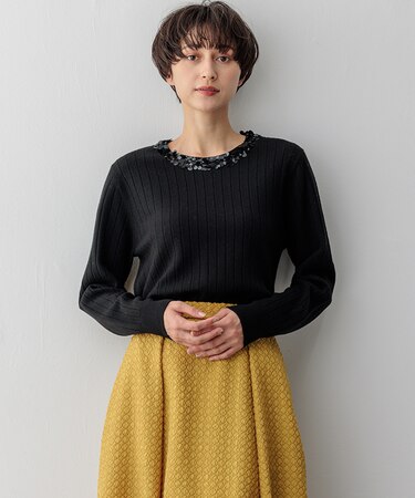 スパンコール ワイドリブ ニット