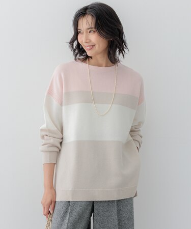 【Oggi1月号掲載/洗える】ウールカシミヤ カラーブロック ニット