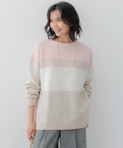 【Oggi1月号掲載/洗える】ウールカシミヤ カラーブロック ニット