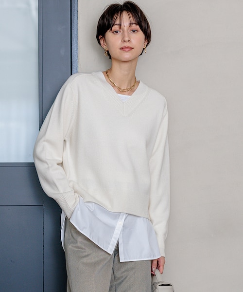 未使用タグ付き⭐︎GALLARDAGALANTE⭐︎カシミア⭐︎柔らかアイボリーニット PRODIGAL（プロディガル） カシミヤ 100％ 畦編み Vネック セーター