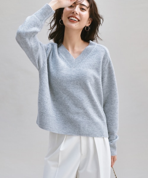 VAGIE グレー Vネック セーター ウーレンベーシック Vネックニット(グレー)（レディース）（1612152018