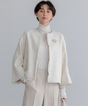 GIOLICA ノーカラー ツイード ジャケット