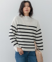 【Oggi2月号掲載/洗える】ウールカシミヤ ボーダー ニット