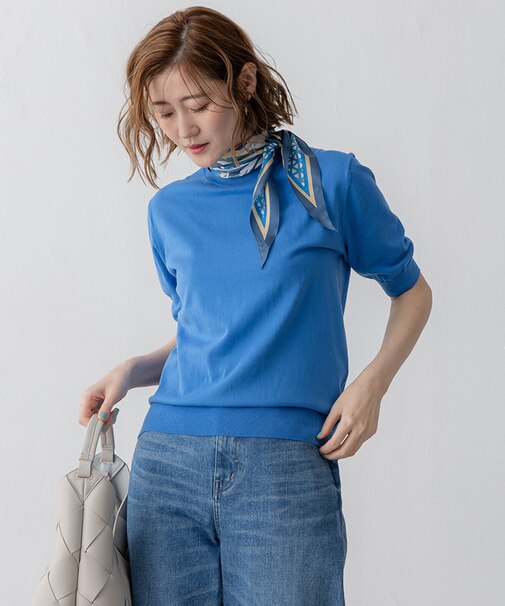 【Oggi5月号掲載/洗える】プレミアムビオコットン 半袖 ニット