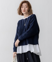 【Oggi3月号掲載/洗える】コットンギマ クロップド ドルマン ニット