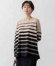 【洗える】プレミアムビオコットン ボーダー ワイド ニット