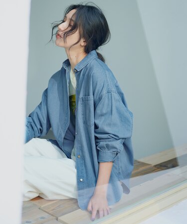 【洗える】ライトダンガリー 2WAY シャツ