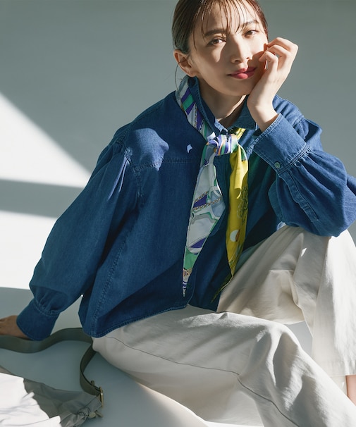 【Oggi3月号掲載/洗える】ライトダンガリー クロップド ボリュームスリーブ シャツ