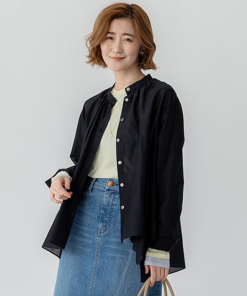 【洗える】シアーコットンシルク ハンカチーフヘム デザイン シャツ