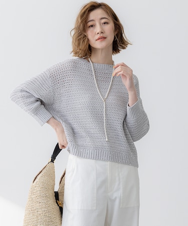 【洗える】スパングル ボートネック ニット