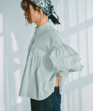 【洗える】CANCLINI ギャザー フレア ブラウス