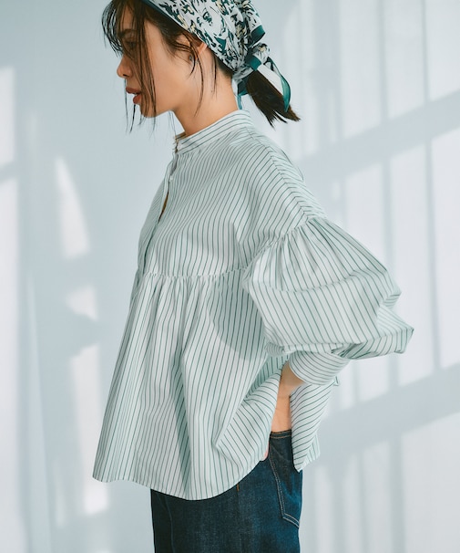 【洗える】CANCLINI ギャザー フレア ブラウス