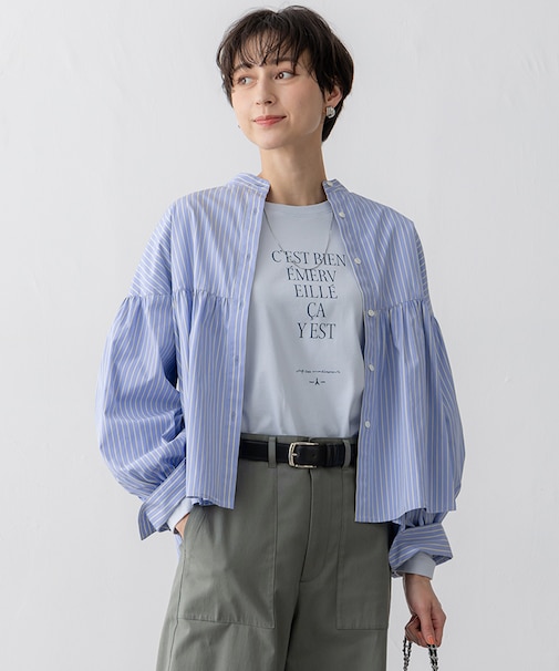 【洗える】CANCLINI ギャザー フレア ブラウス