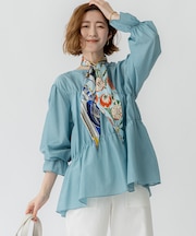 【洗える】シアーコットンシルク シャーリング デザイン ブラウス