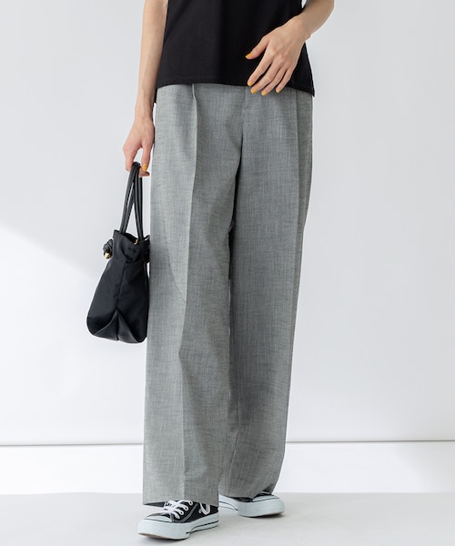 セットアップ対応/洗える】スラブツイードストレッチ ワイド パンツ