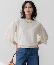 【洗える】コンフォートストレッチ パフスリーブ ニット