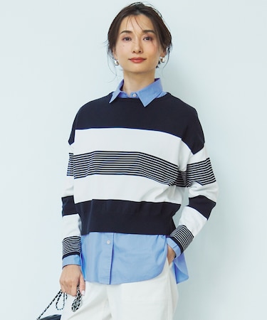 【洗える】コットンポリエステルストレッチ ショート ニット