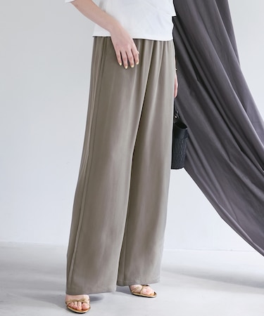 【SLOW/一部店舗限定】キュプラフィブリルクロス サイドライン ワイドパンツ