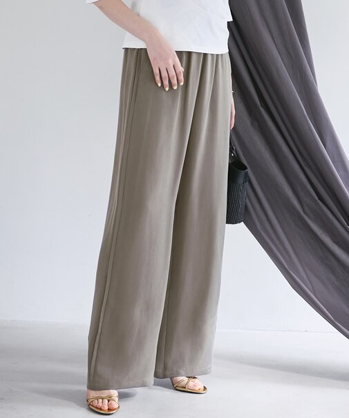 【SLOW/一部店舗限定】キュプラフィブリルクロス サイドライン ワイドパンツ