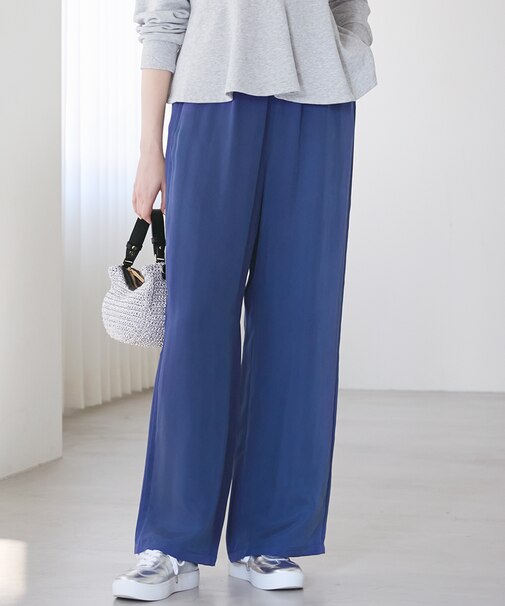 【SLOW/一部店舗限定】キュプラフィブリルクロス サイドライン ワイドパンツ