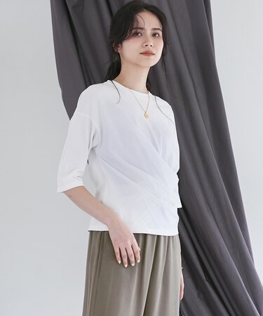 【SLOW/一部店舗限定】MVSコットン カシュクール 5分丈 Tシャツ
