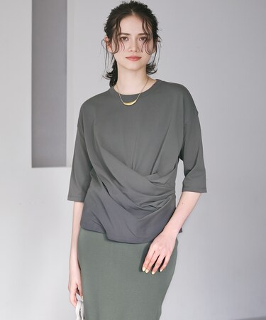 【SLOW/一部店舗限定】MVSコットン カシュクール 5分丈 Tシャツ