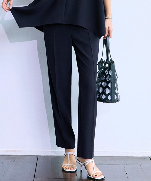 【Oggi7月号掲載/吸水速乾/接触冷感/UVカット】ストレッチジョーゼット テーパード パンツ