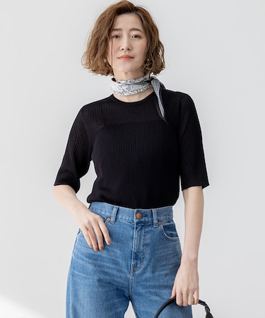 【洗える】シャイニーシアー リブ ニット