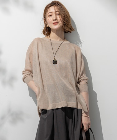 【洗える】シャイニーシアー ボートネック ニット