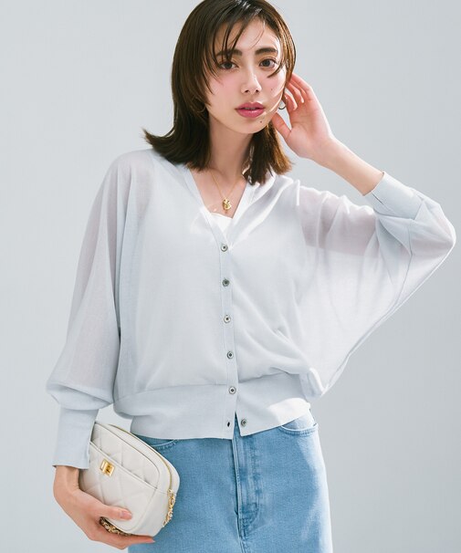 【洗える】シャイニーシアー ドルマンスリーブ カーディガン