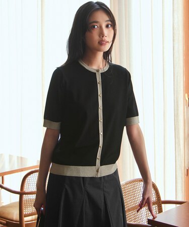 【WEB&一部店舗限定/洗える】レーヨンポリエステルストレッチ 半袖 カーディガン