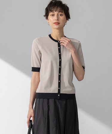 【WEB&一部店舗限定/洗える】レーヨンポリエステルストレッチ 半袖 カーディガン