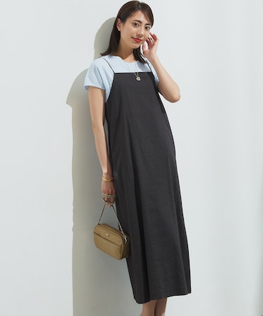 【洗える】リネンレーヨンストレッチ  Iライン キャミソール ワンピース
