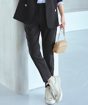 【洗える】リネンレーヨンストレッチ テーパード パンツ
