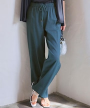 【洗える】リネンレーヨンストレッチ ドロスト ワイド パンツ