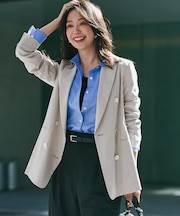 【洗える】リネンレーヨンストレッチ ダブル ジャケット