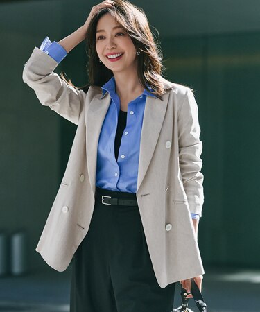【洗える】リネンレーヨンストレッチ ダブル ジャケット