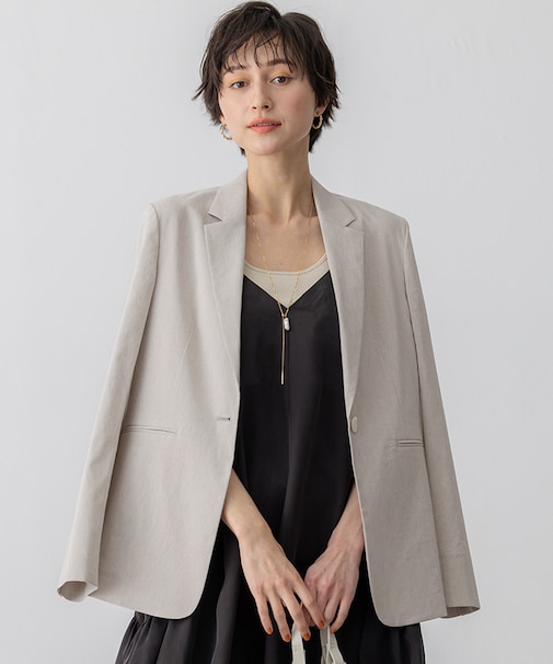 【洗える】リネンレーヨンストレッチ テーラード ジャケット