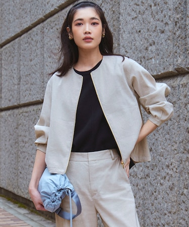【洗える】リネンレーヨンストレッチ ブルゾン
