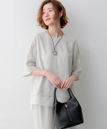 【吸水速乾/UVカット/接触冷感】ストレッチジョーゼット シアーコンビ カットソー