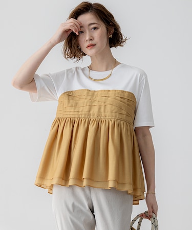 【WEB&一部店舗限定カラーあり】オーガンジービスチェコンビ カットソー