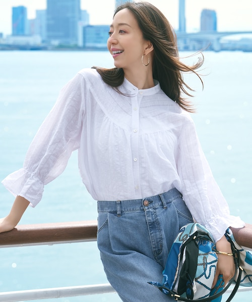 お値下げ　23区L 大きいサイズ　カラミストライプペプラムブラウス　44サイズ 23区L 大きいサイズ カラミストライプペプラムブラウス 44サイズ