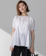 【洗える】カラミ ストライプ ペプラム ブラウス