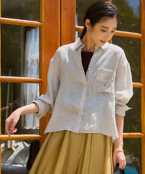 【洗える】LIBECO クロップド シャツ