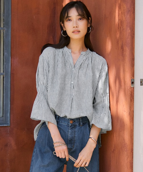 【洗える】LIBECO タックスリーブ シャツ