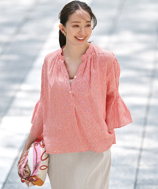 【洗える】LIBECO タックスリーブ シャツ