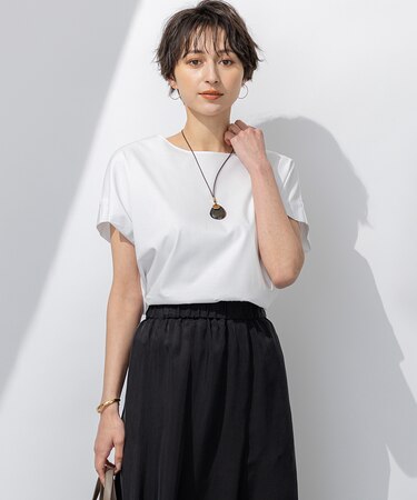 【汗じみ防止/洗える】スムースデザイン フレンチスリーブ Tシャツ