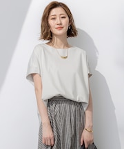 【汗じみ防止/洗える】スムースデザイン フレンチスリーブ Tシャツ